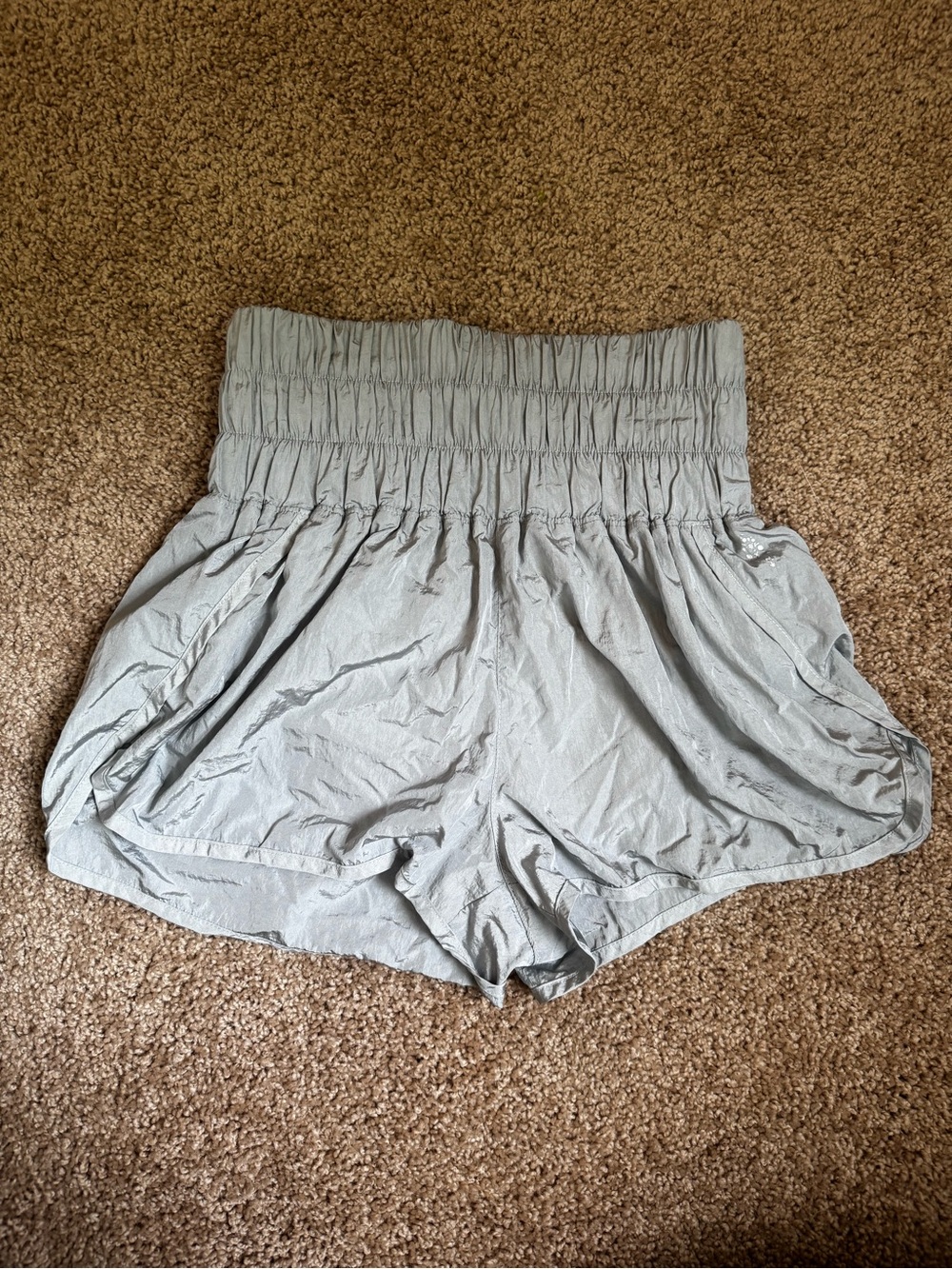 Free People-High-Waist Gathered Light Gray Women’s Shorts
